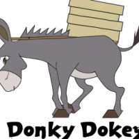 I want to design a picture of a donkey carrying heavy loads with a look of extreme fatigue on its face