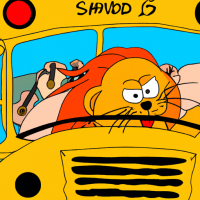 Garfield driving a school bus in a rock concert, Painting by Leonardo Da Vinci